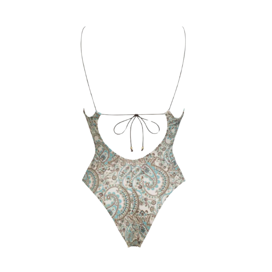 Paisley Print Scoop Neckline One Piece Swimsuit