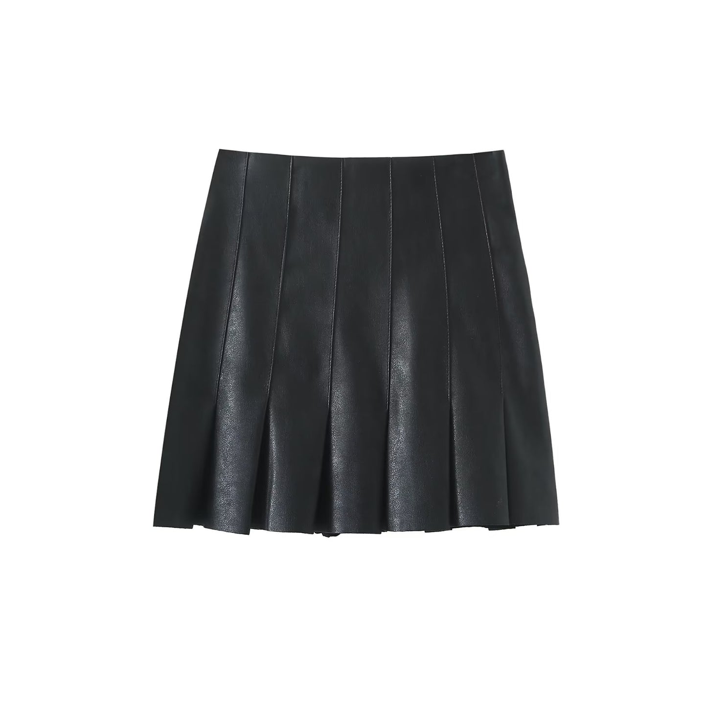 Faux Leather Long Sleeve Button Down Top and Pleated Mini Skirt