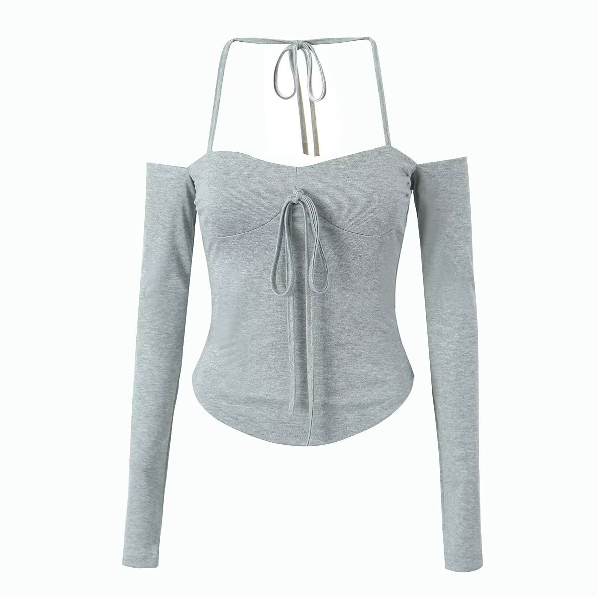 Cold Shoulder Long Sleeve Halter Tee