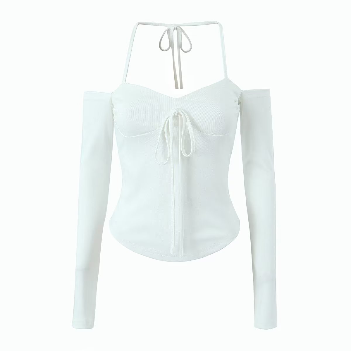 Cold Shoulder Long Sleeve Halter Tee
