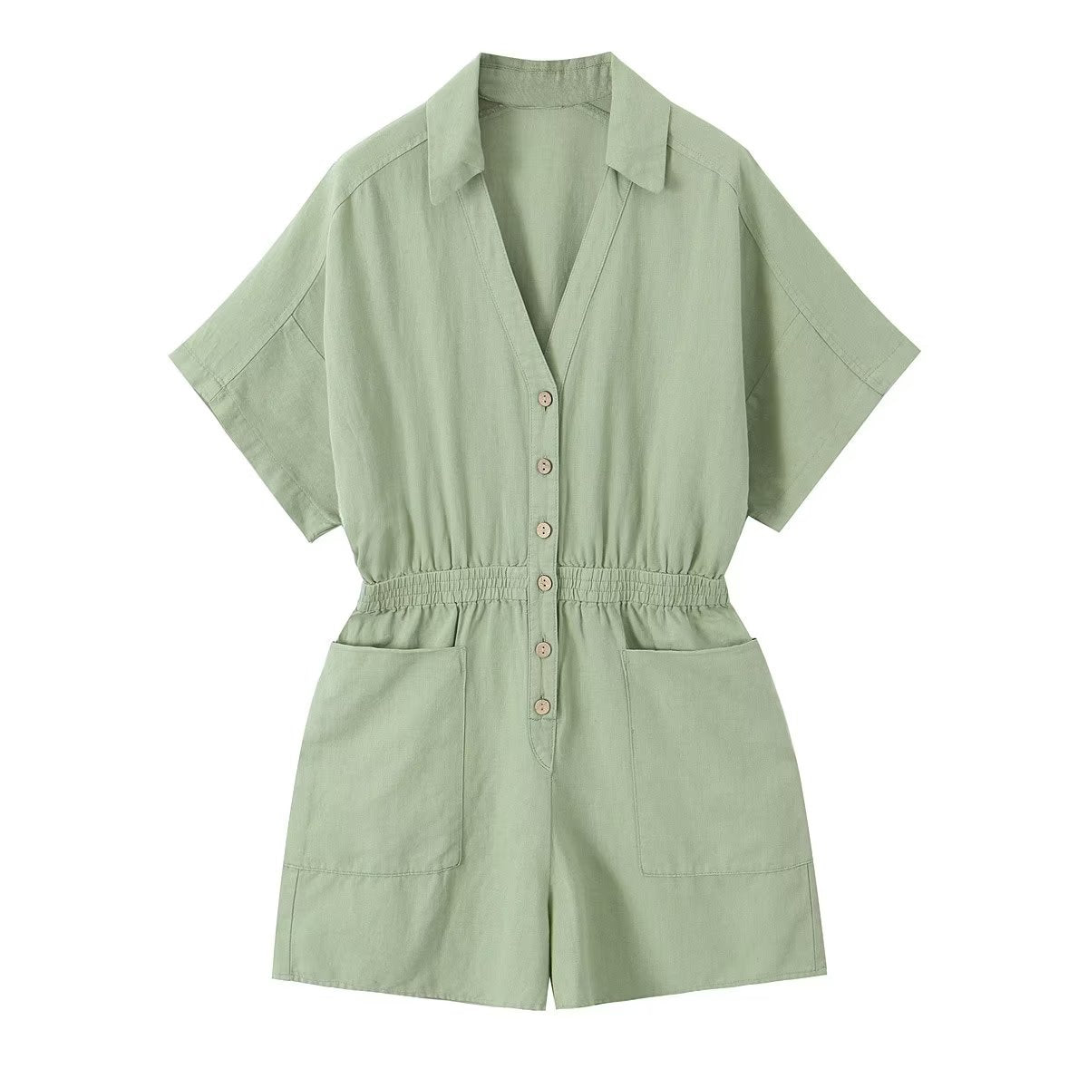 V-Neck Buttoned Romper
