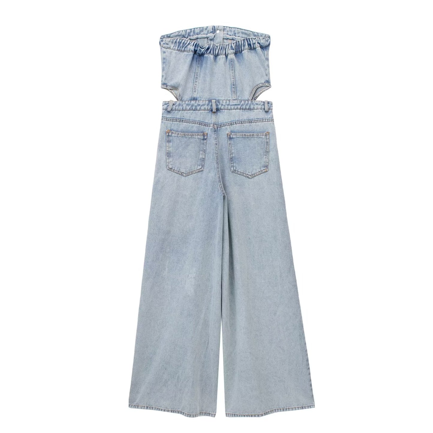Side Cut Out Strapless Denim Jumpsuit
