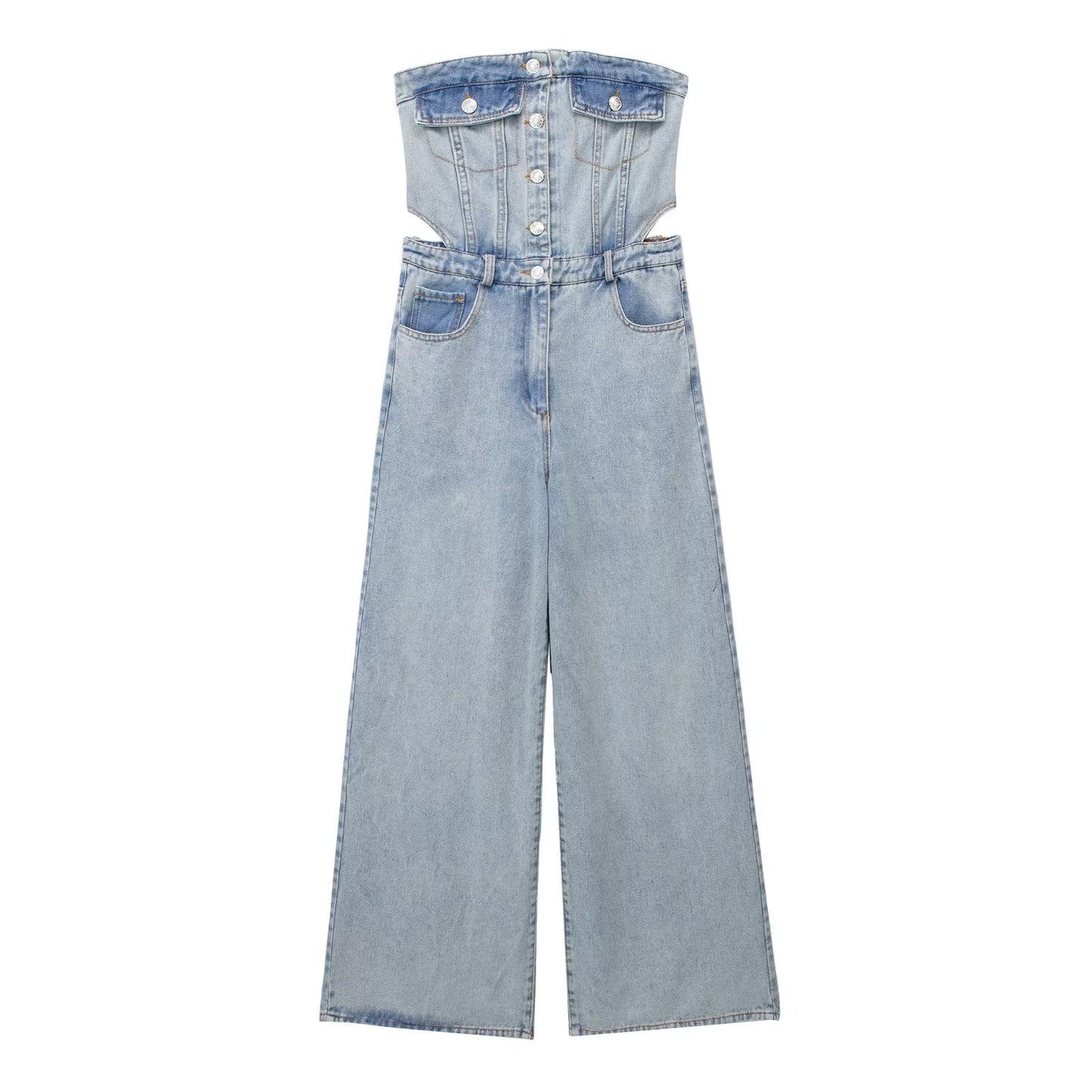 Side Cut Out Strapless Denim Jumpsuit