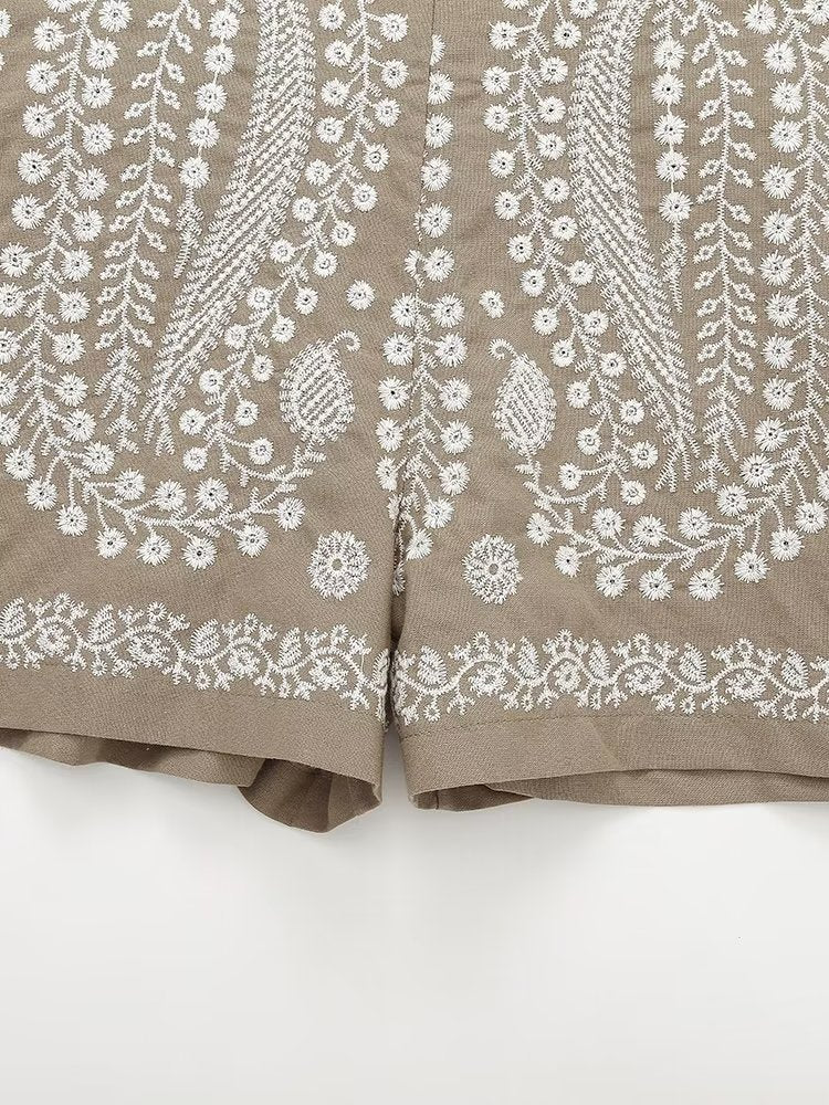 Embroidered High Waist Shorts