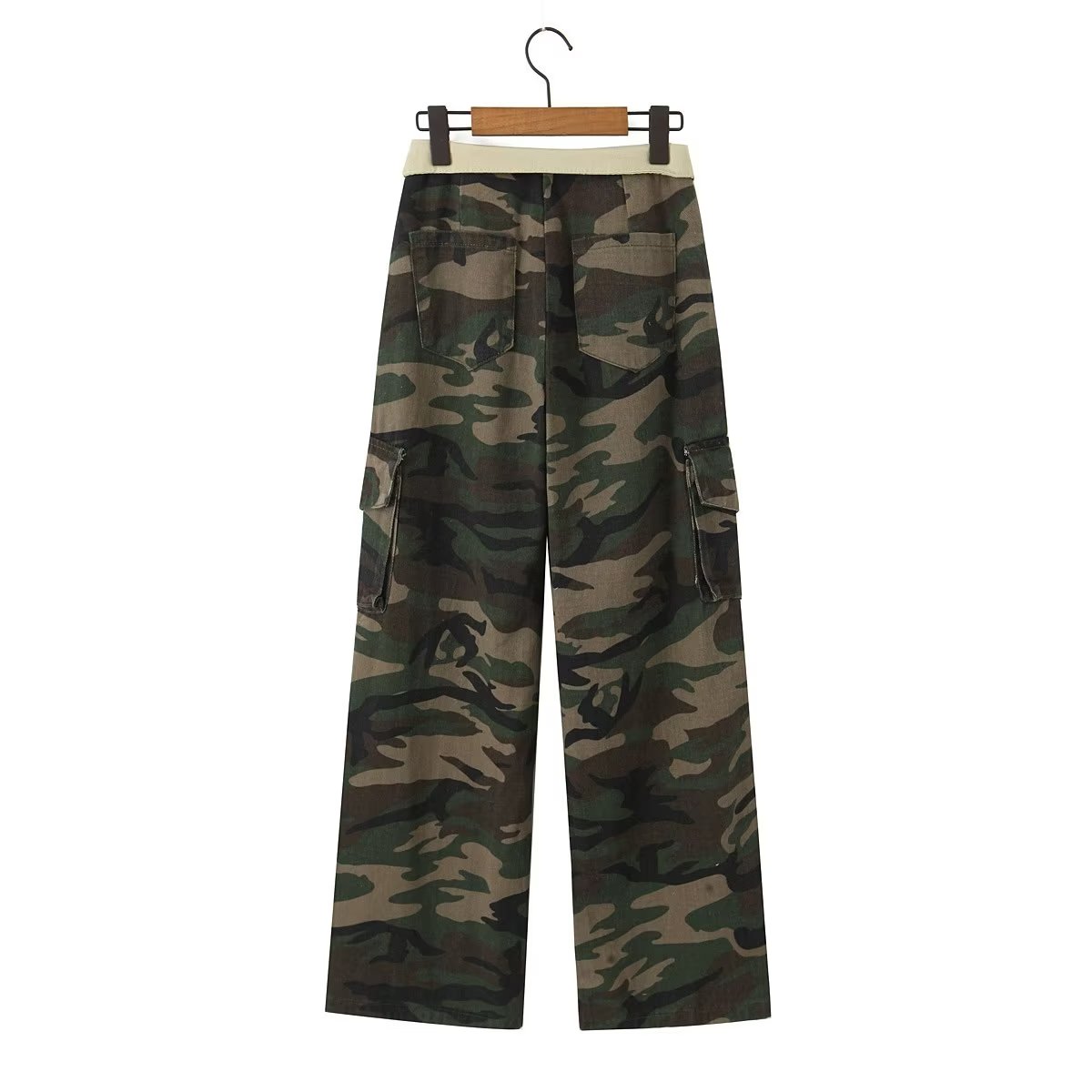 Foldover Waist Low Rise Cargo Camo Pants