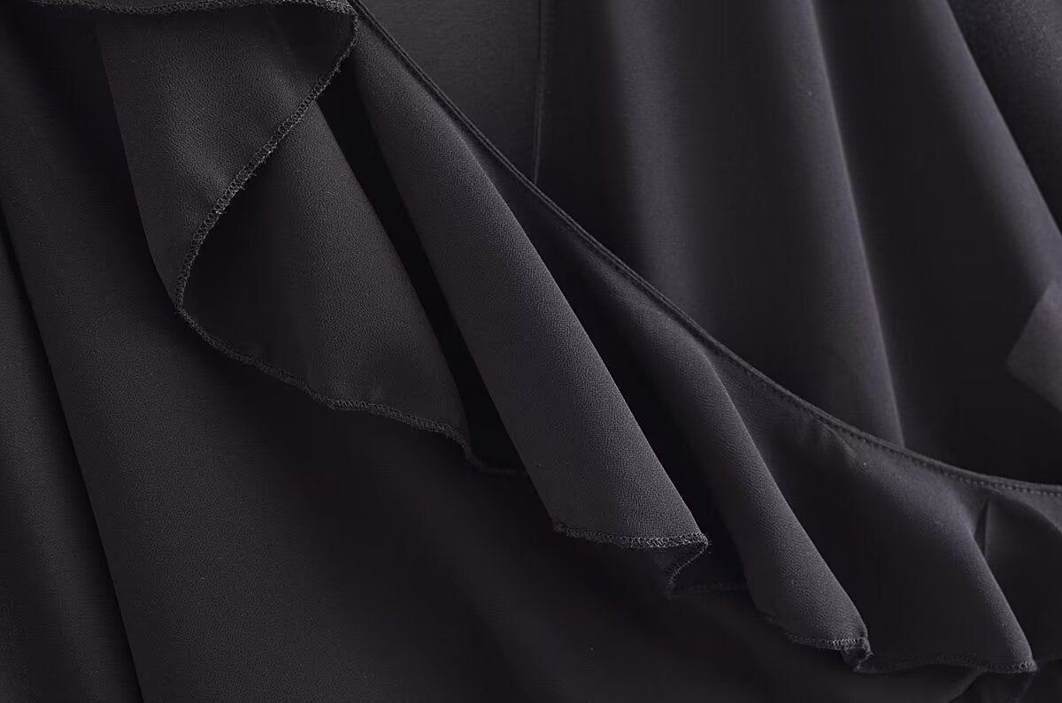 Ruffle Trim Wrap Sheer Blouse