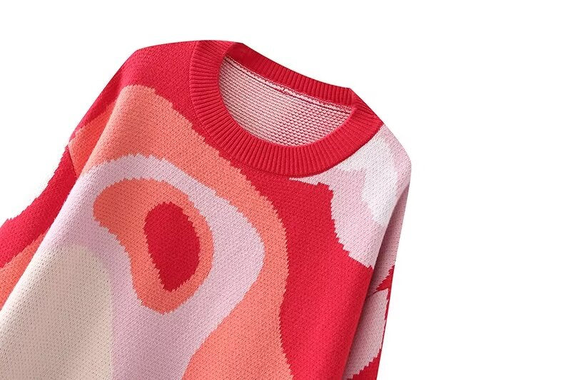 Abstract Print Crew Neck Sweater