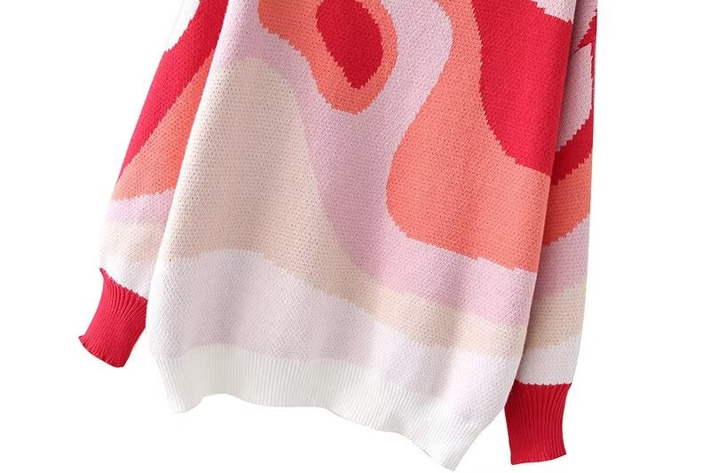 Abstract Print Crew Neck Sweater