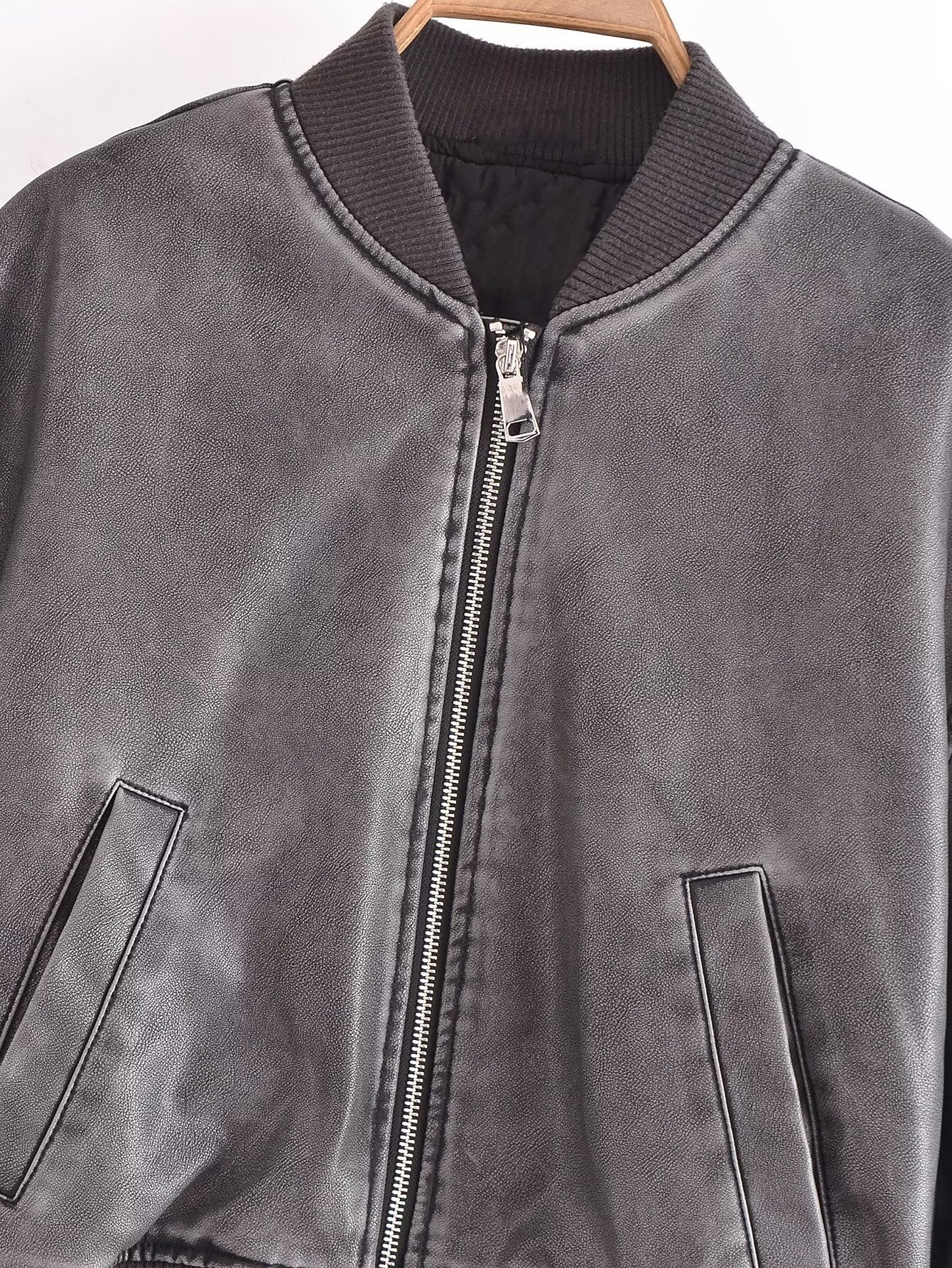 Washed Out Zip Up Bomber Jacket