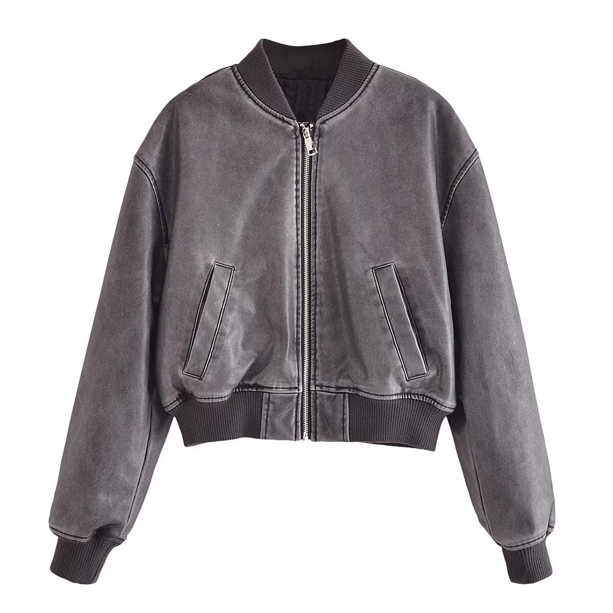 Washed Out Zip Up Bomber Jacket