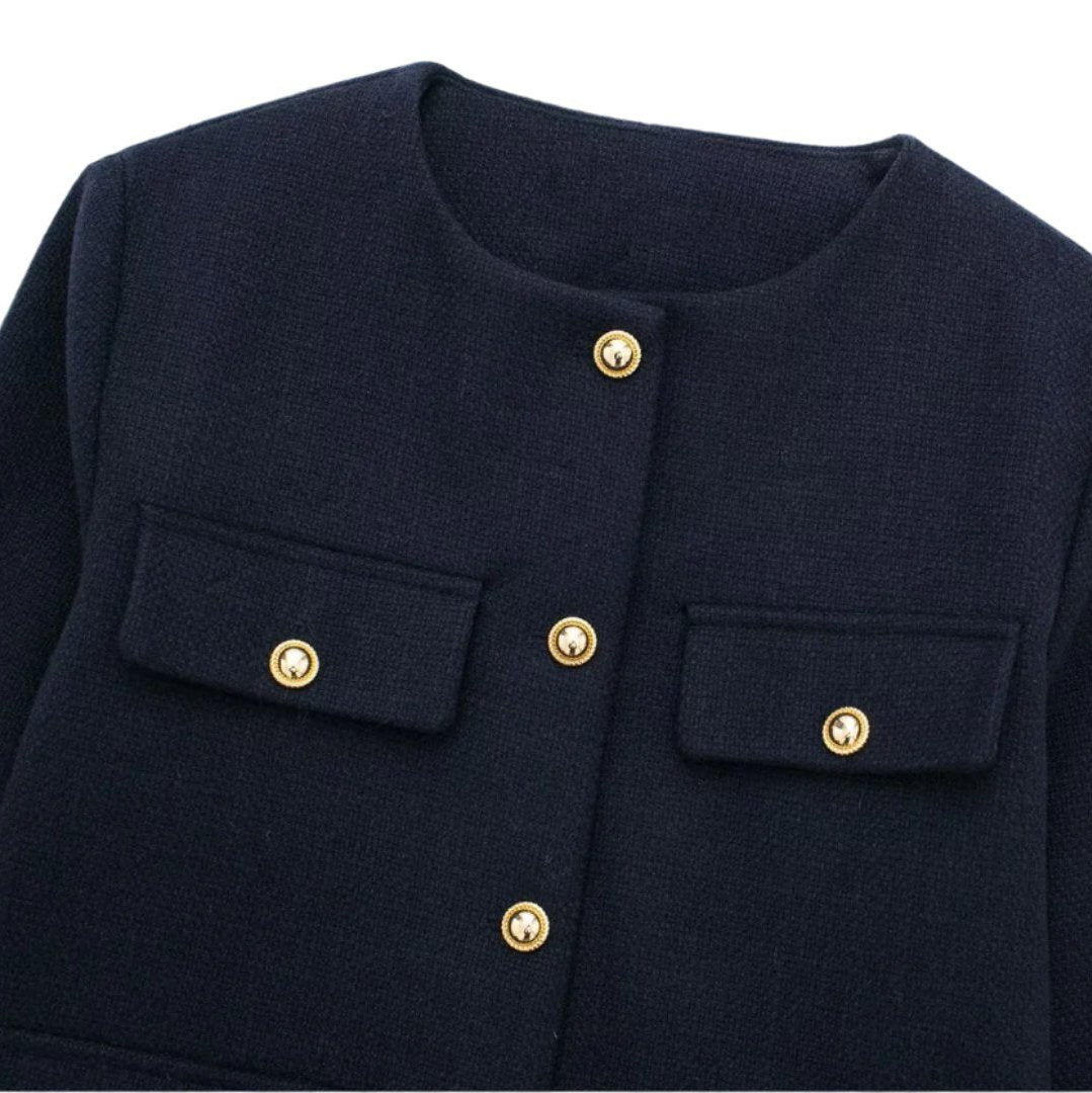 Long Sleeve Crew Neckline Button Jacket