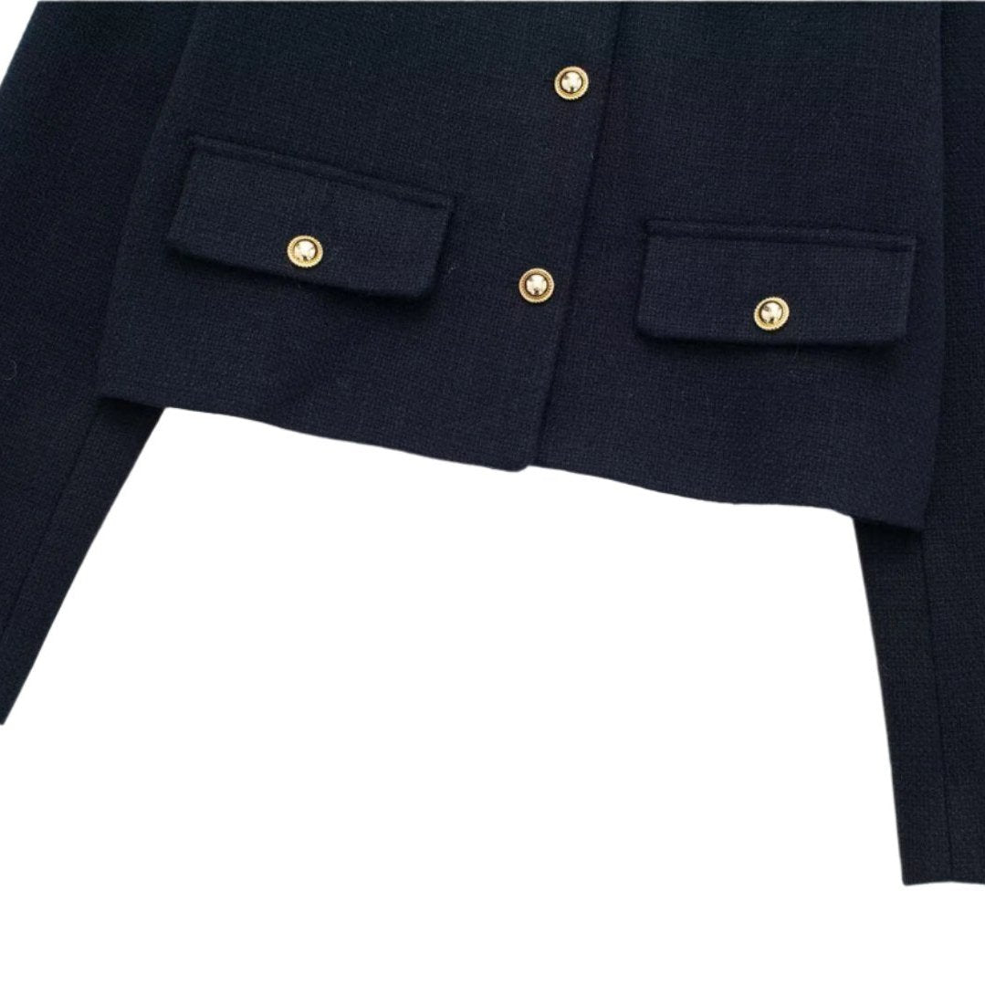 Long Sleeve Crew Neckline Button Jacket