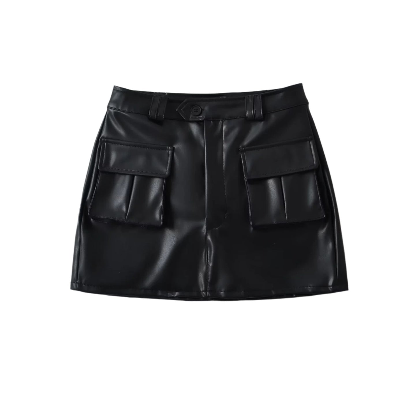 Large Cargo Pocket Faux Leather Mini Skirt