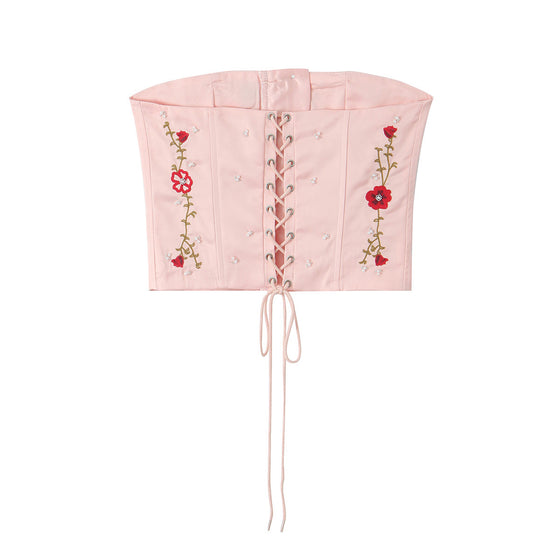 Strapless Embroidered and Beaded Corset Top