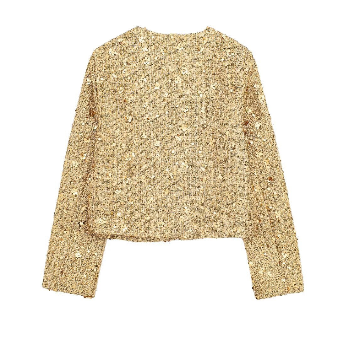 Sequin and Tweed Zip Up Jacket