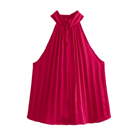 High Neck Pleated Halted Top