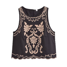  Embroidered Print Tank Top