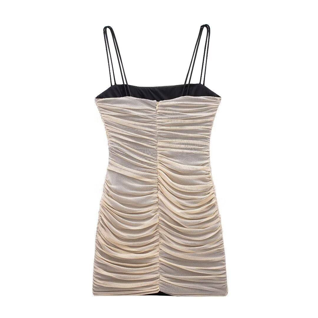 3-D Floral Trim Ruched Mini Dress