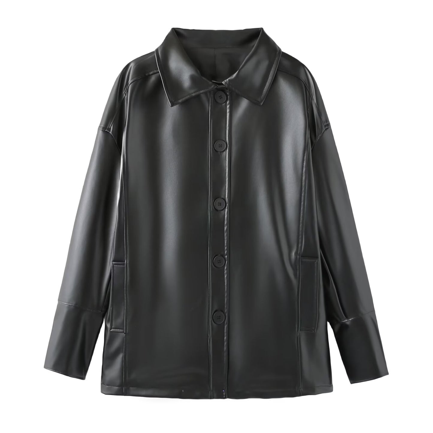 Long Sleeve Leather Button Down Shirt