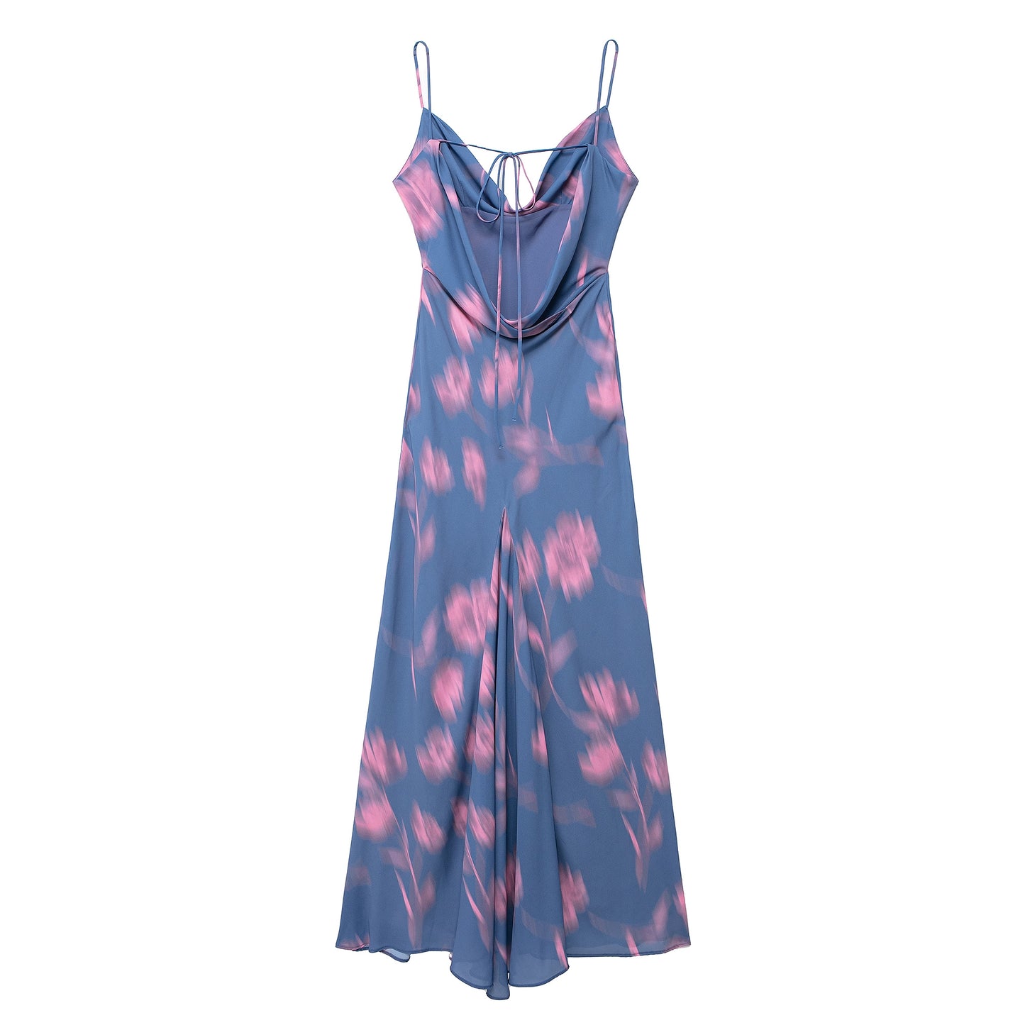 Cowl Neck Spaghetti Strap Tied Back Floral Print Maxi Dress