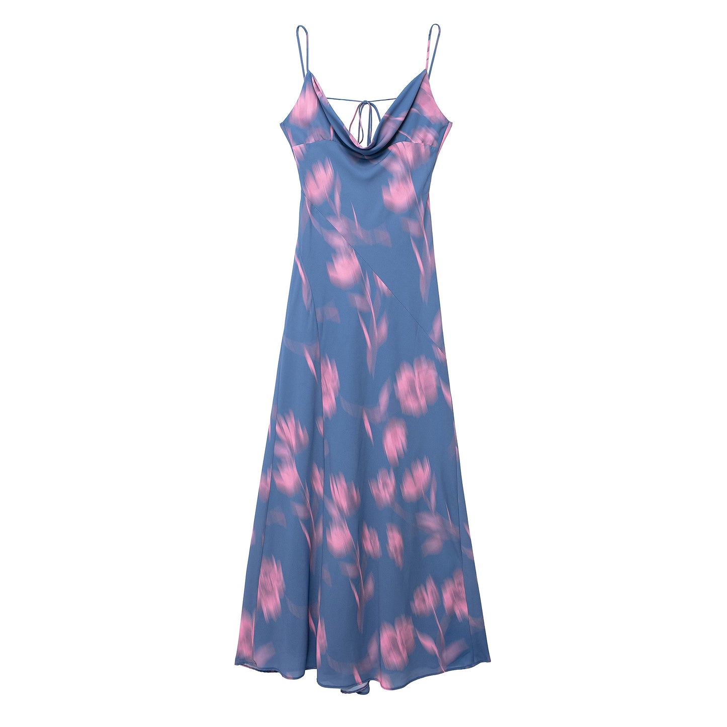 Cowl Neck Spaghetti Strap Tied Back Floral Print Maxi Dress