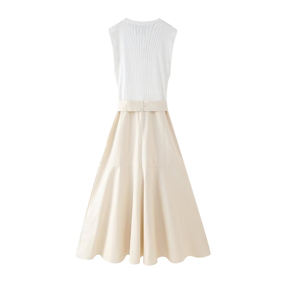 Sleeveless Belted Crew Neck Maxi Dress