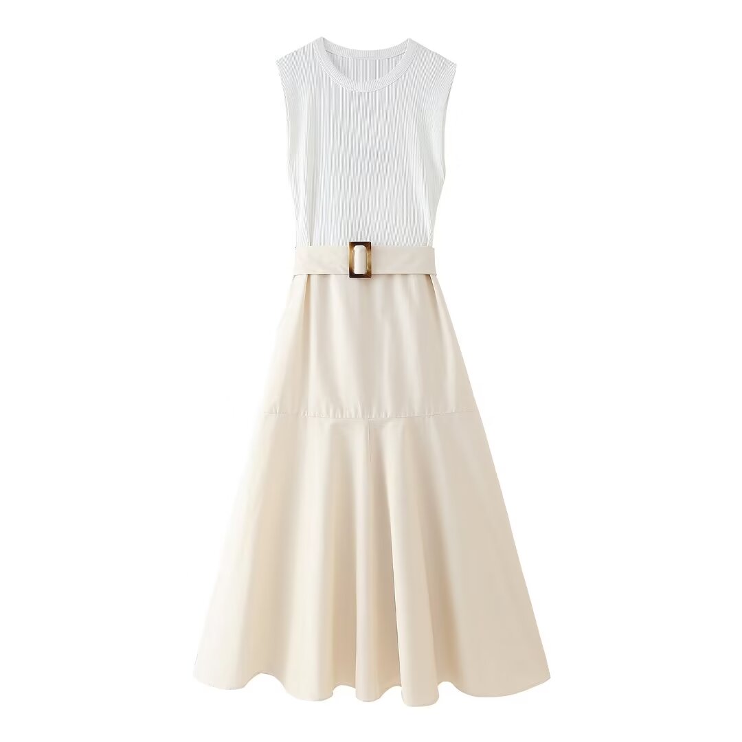 Sleeveless Belted Crew Neck Maxi Dress