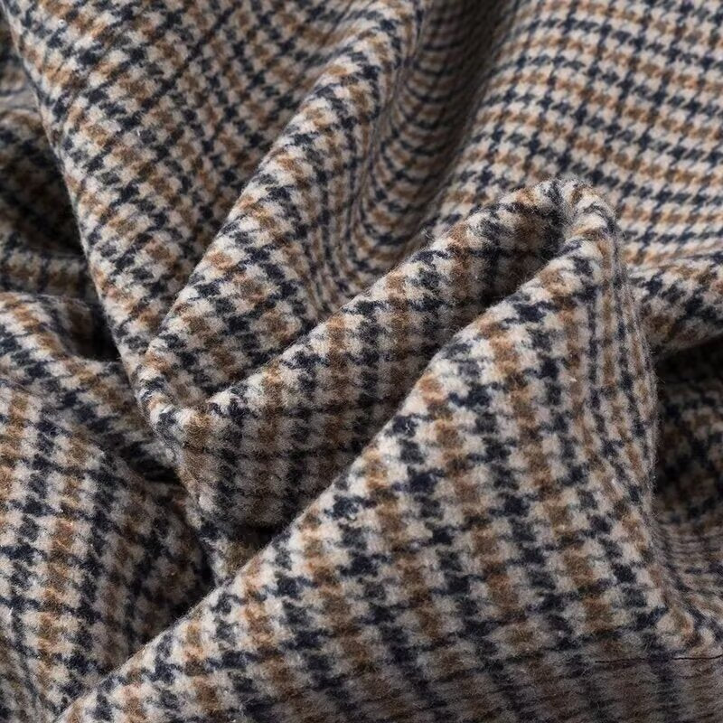Houndstooth and Blue Velvet Long Sleeve Full Length Coat