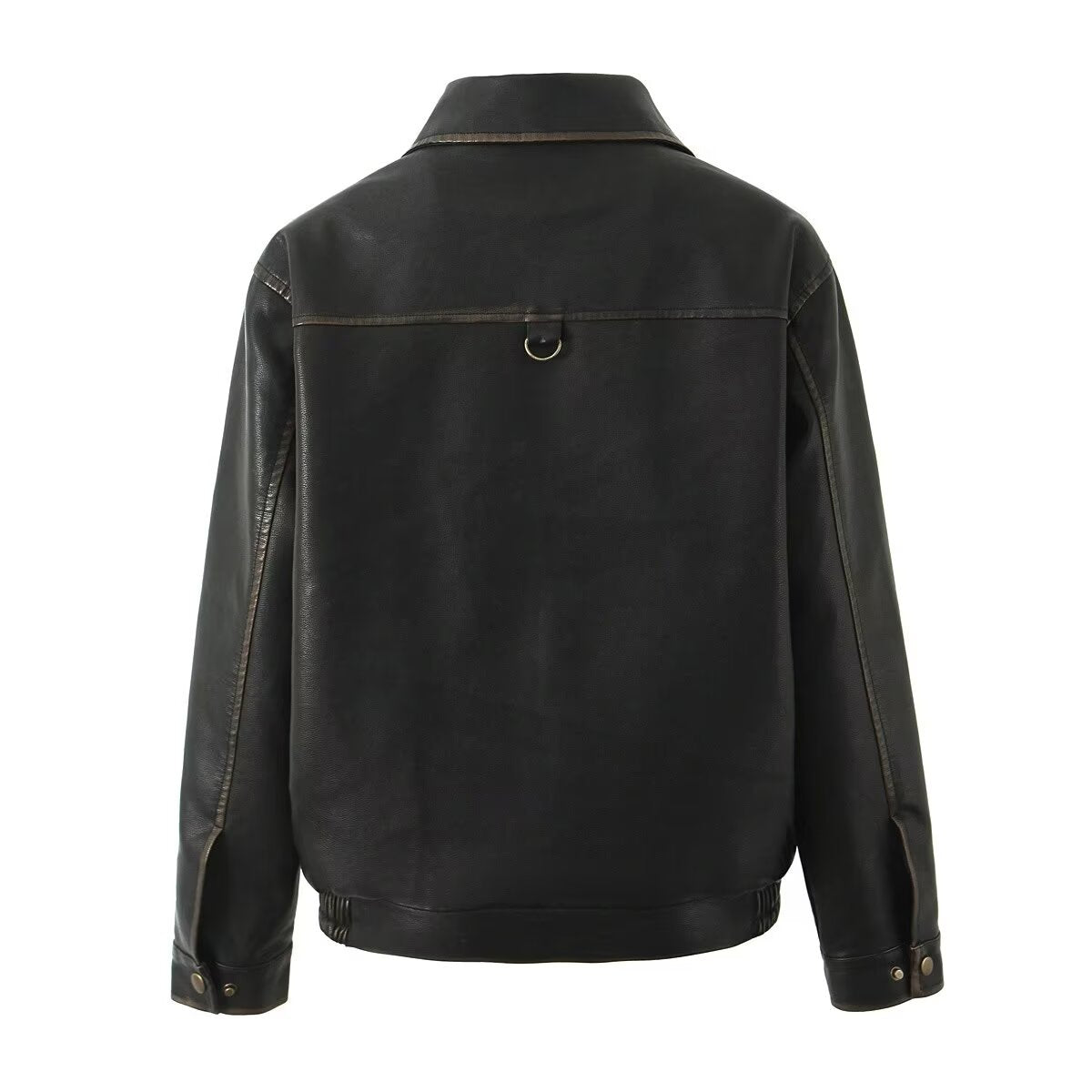 Vintage Style Leather Long Sleeve Top and Mini Skirt Set
