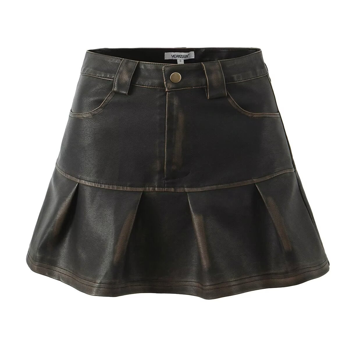 Vintage Style Leather Long Sleeve Top and Mini Skirt Set