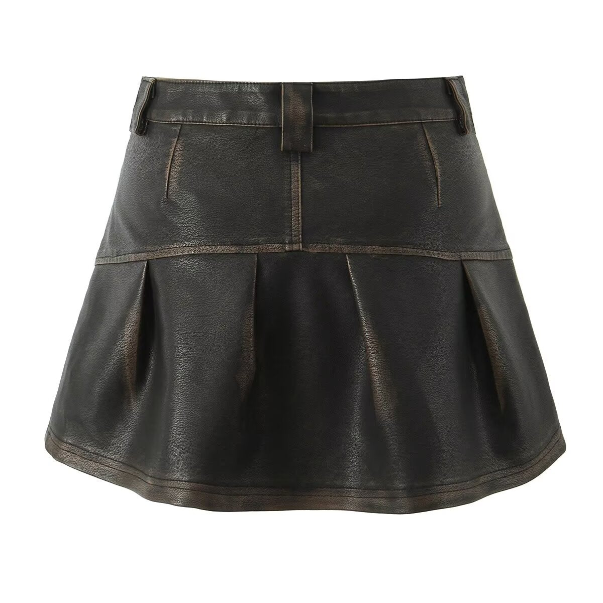 Vintage Style Leather Long Sleeve Top and Mini Skirt Set