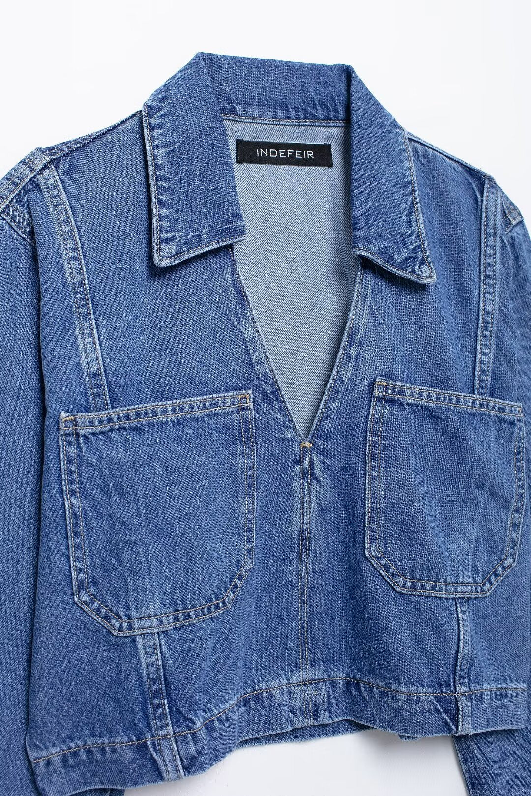 Long Sleeve Cropped Denim Top