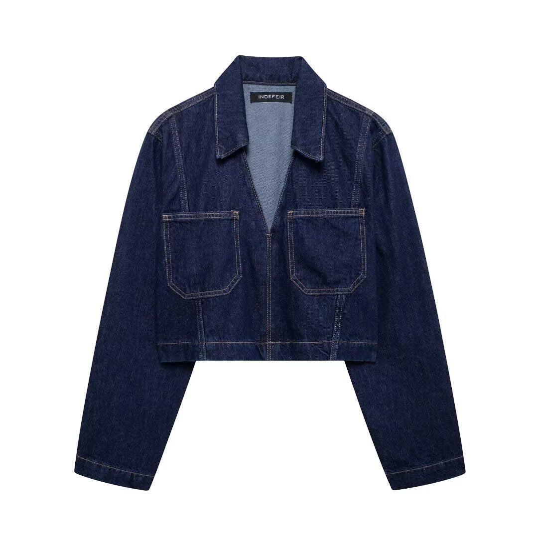 Long Sleeve Cropped Denim Top