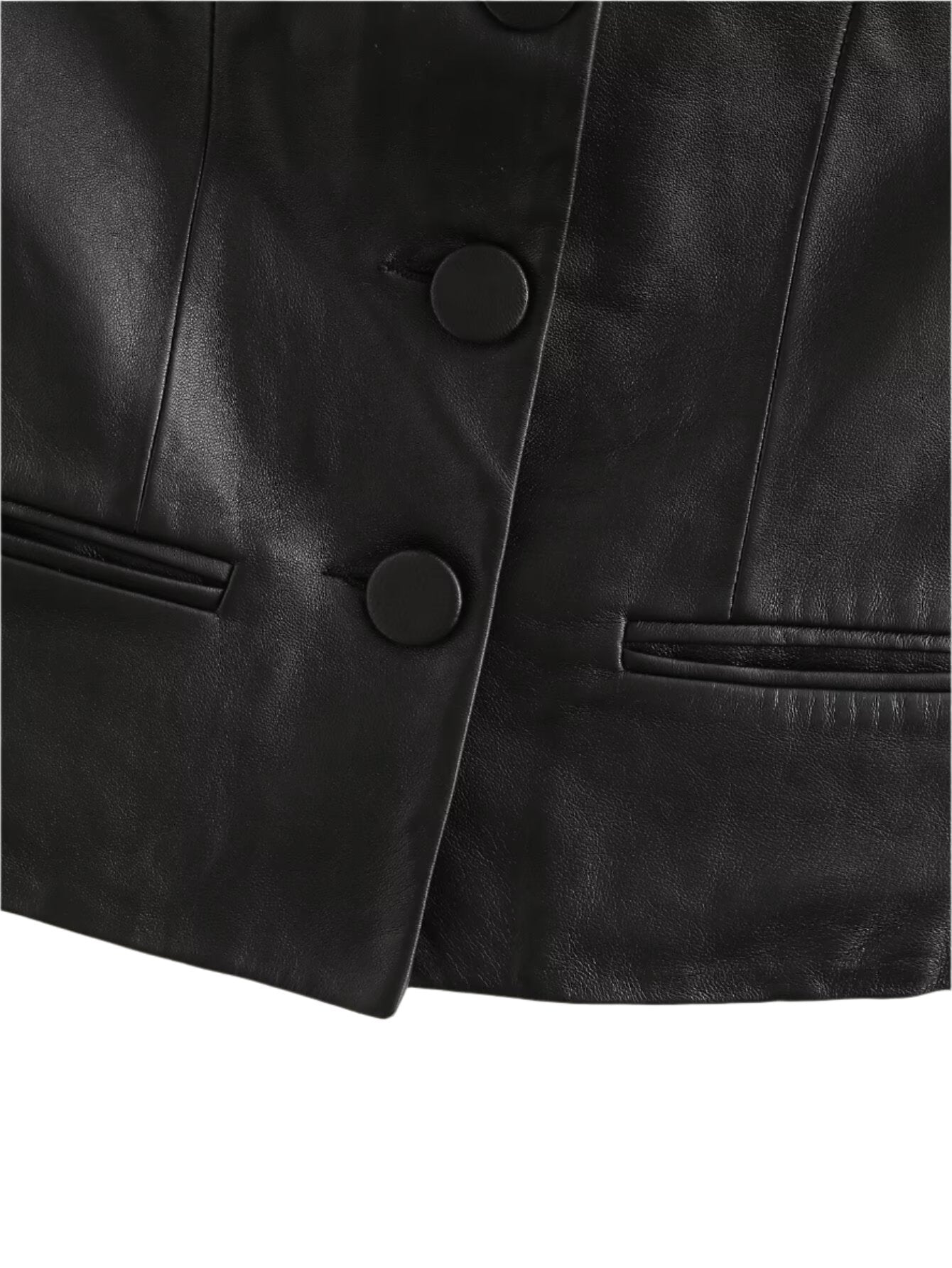 Faux Leather Button Front Strapless Top