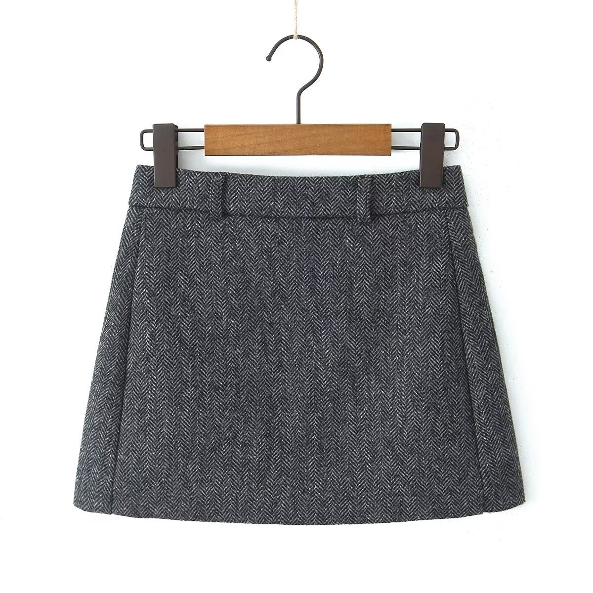 Herringbone Woolen Mini Skirt