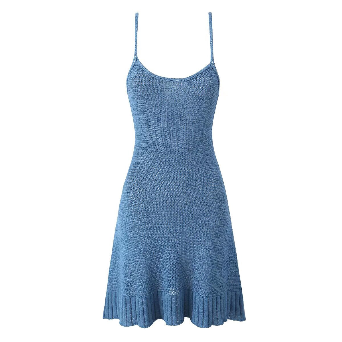 Spaghetti Strap Knit Beach Dress - Shop Style Shark Blue / M Spaghetti Strap Knit Beach Dress - Shop Style Shark Blue / M