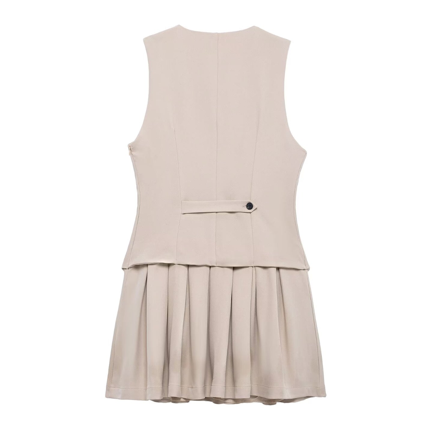 Button Down V-Neck Pleated Skirt Mini Dress