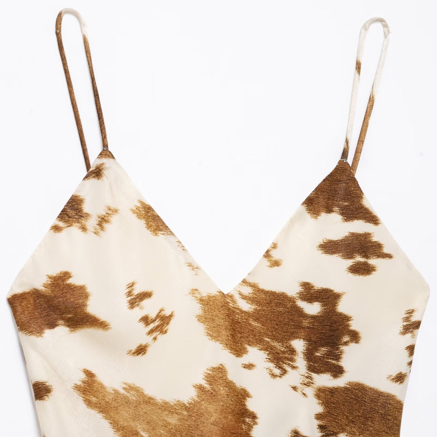 Spaghetti Strap V-Neck Cow Print Maxi Dress