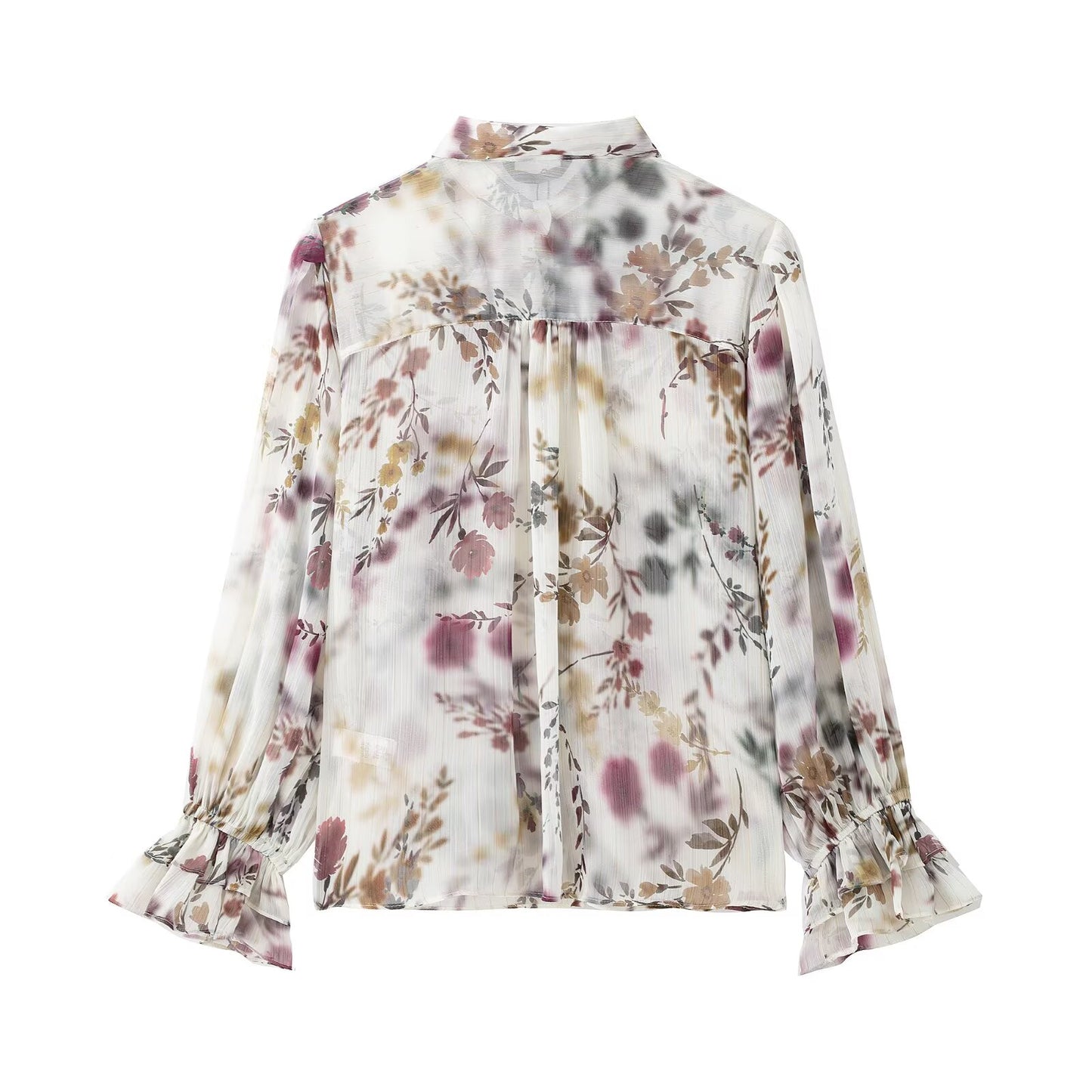 Floral Print Button Down Flared Cuff Blouse