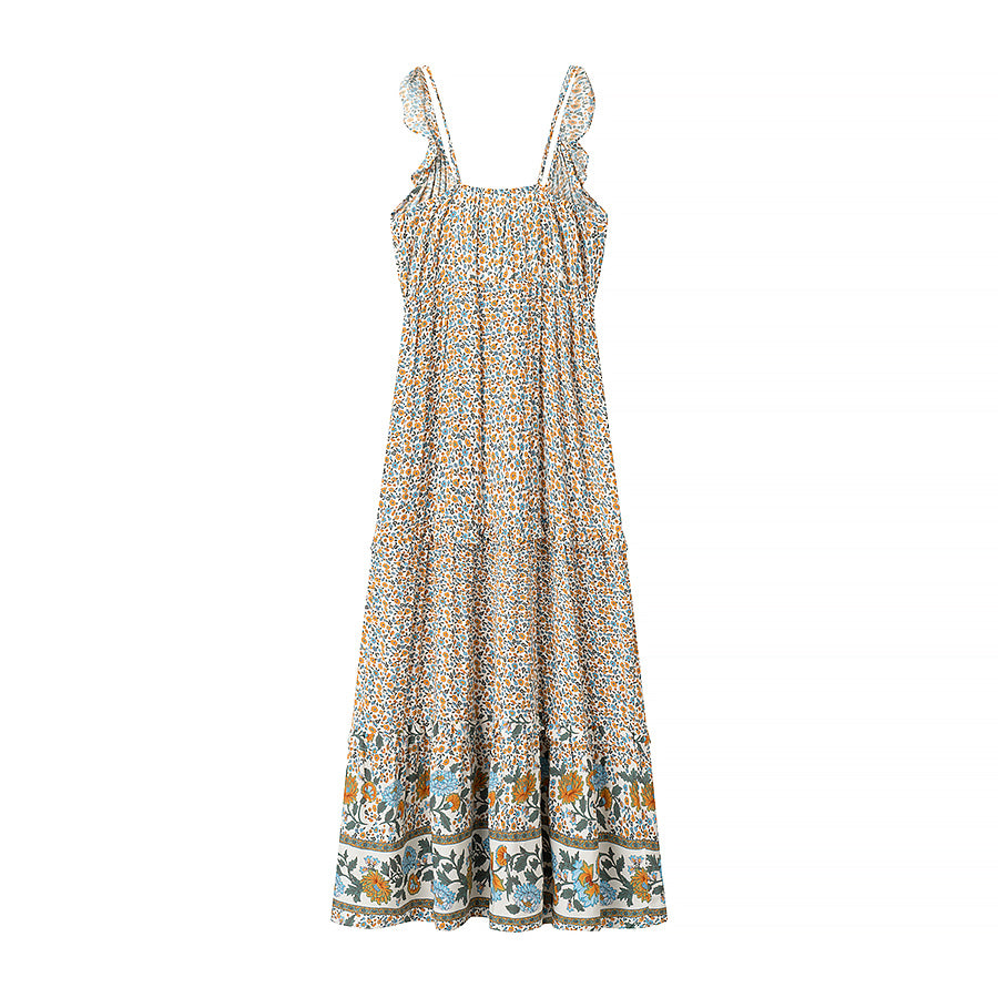 Ruffled Floral Print Maxi Dress