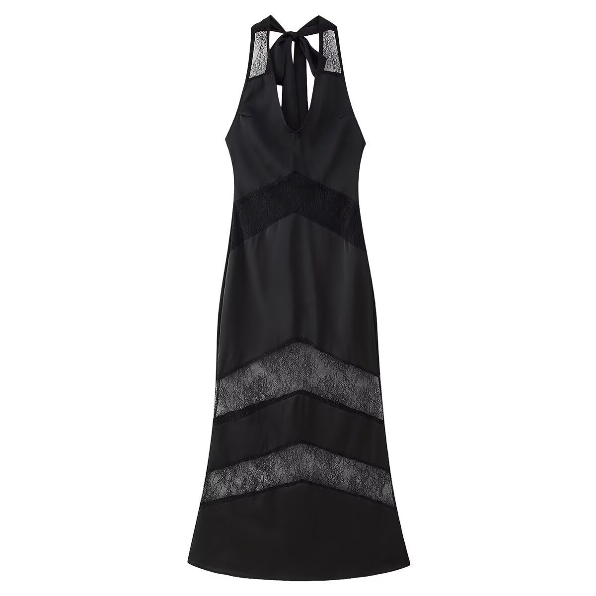 Lace Panel Halter Maxi Dress