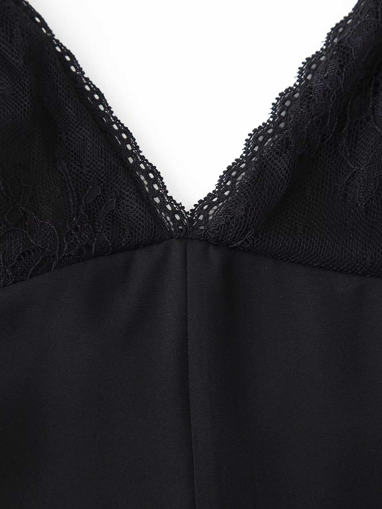 Spaghetti Strap Lace Trim Sheer Panel Dress