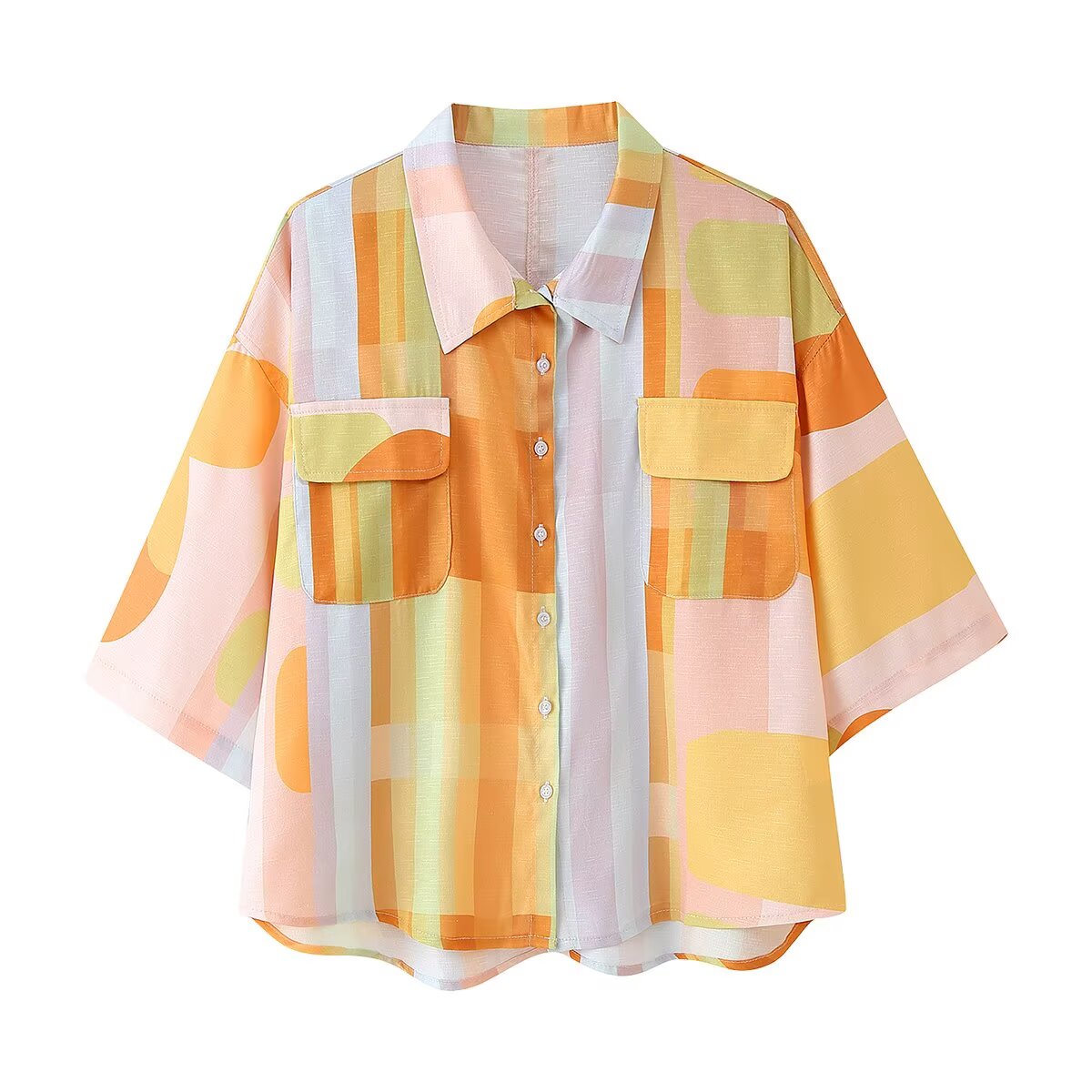 Print Loose Fitted Short Sleeve Button Down and Short Set