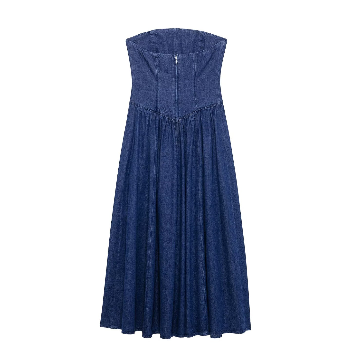 Drop Waist Strapless Denim Dress
