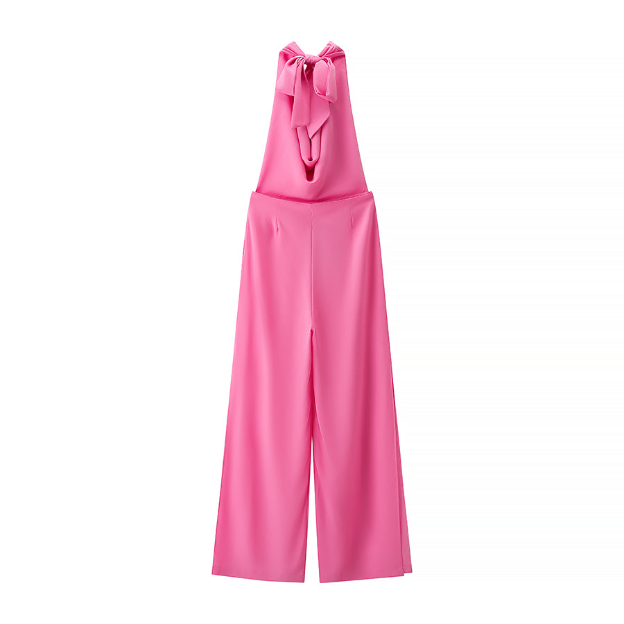 Wide Leg Backless Halter Jumpsuit