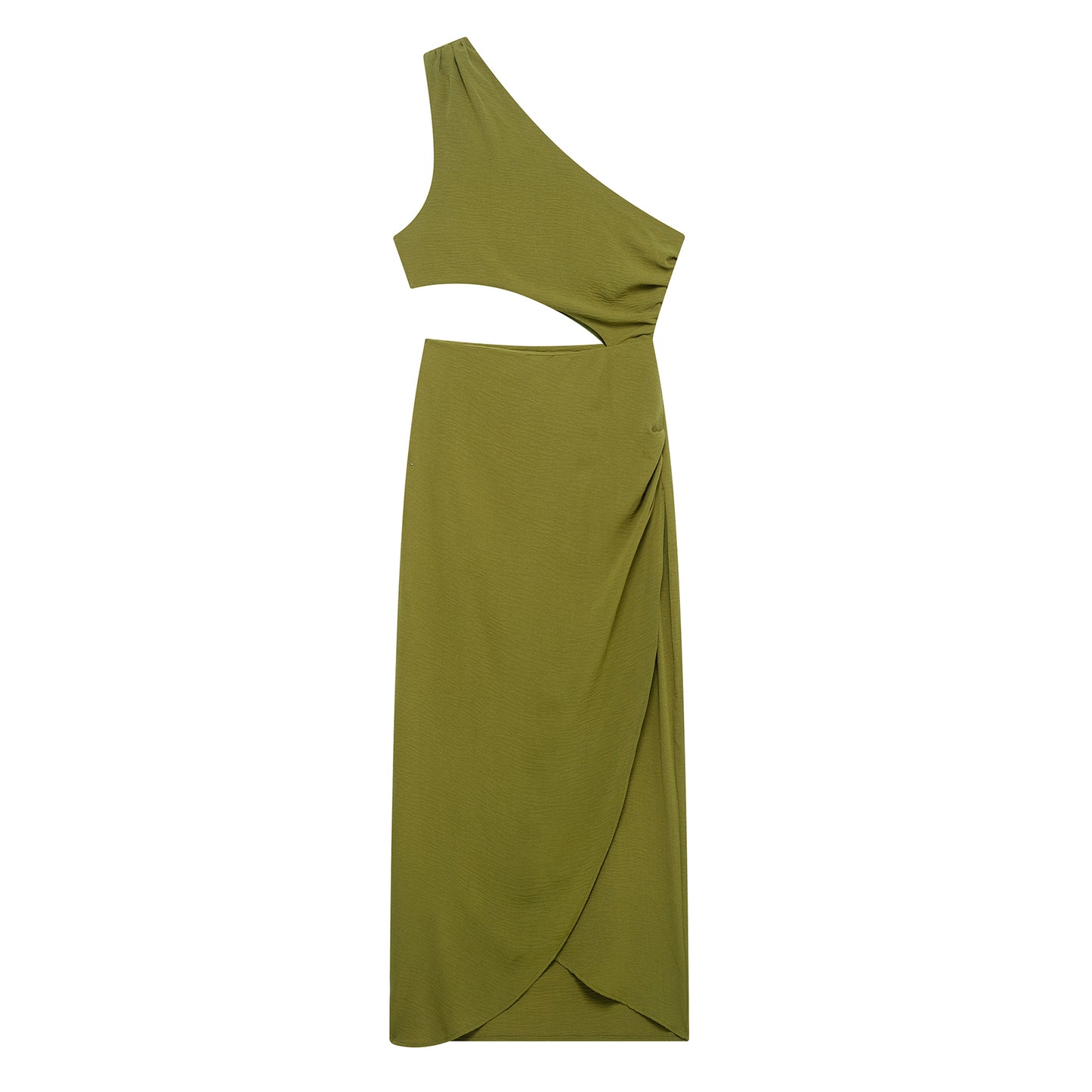 Gold Cuff One Shoulder Cut Out Midi Dress
