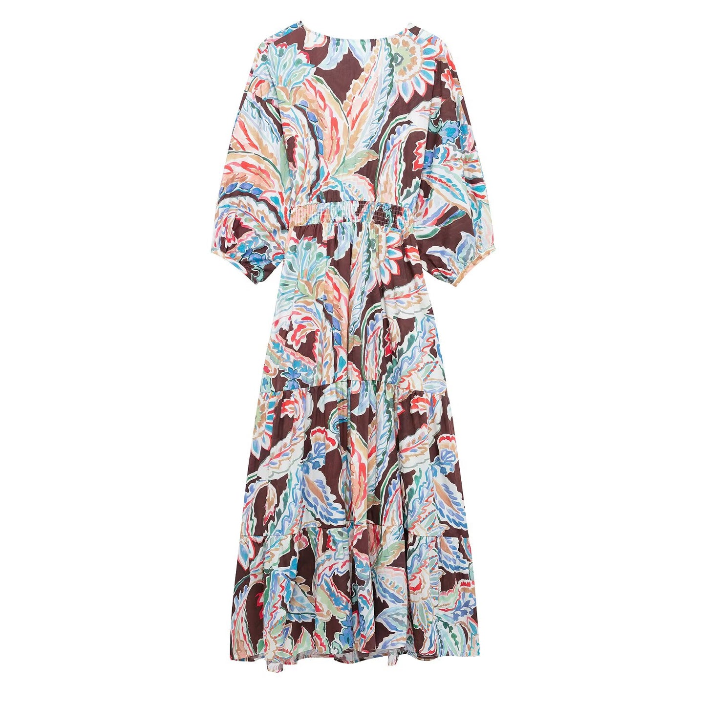 Print V-Neck Short Sleeve Maxi Dress