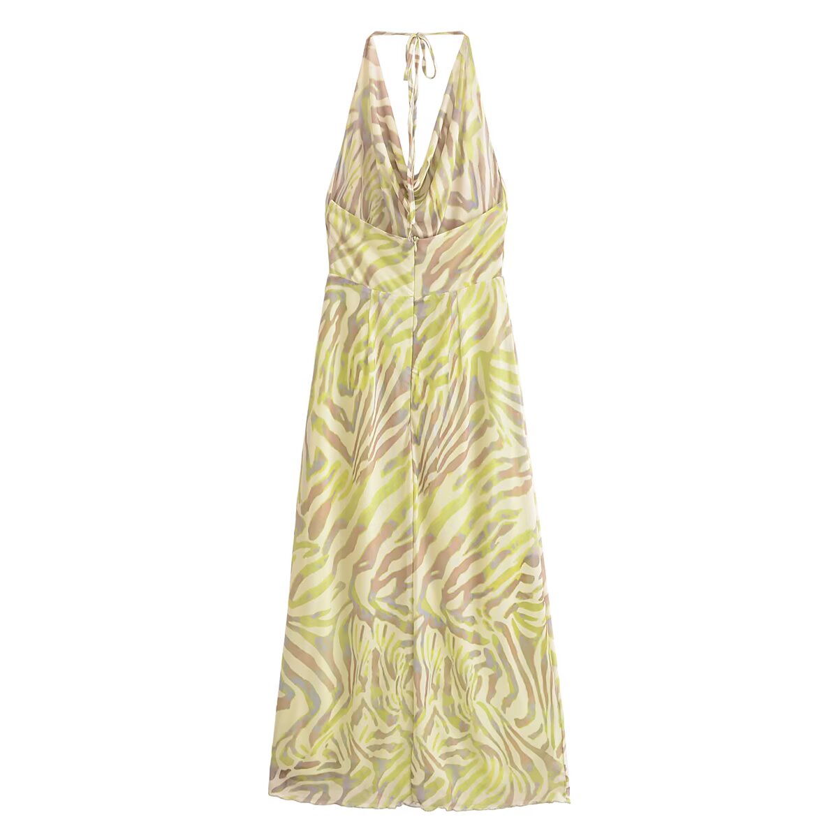 Zebra Print Cowl Neck Halter Maxi Dress