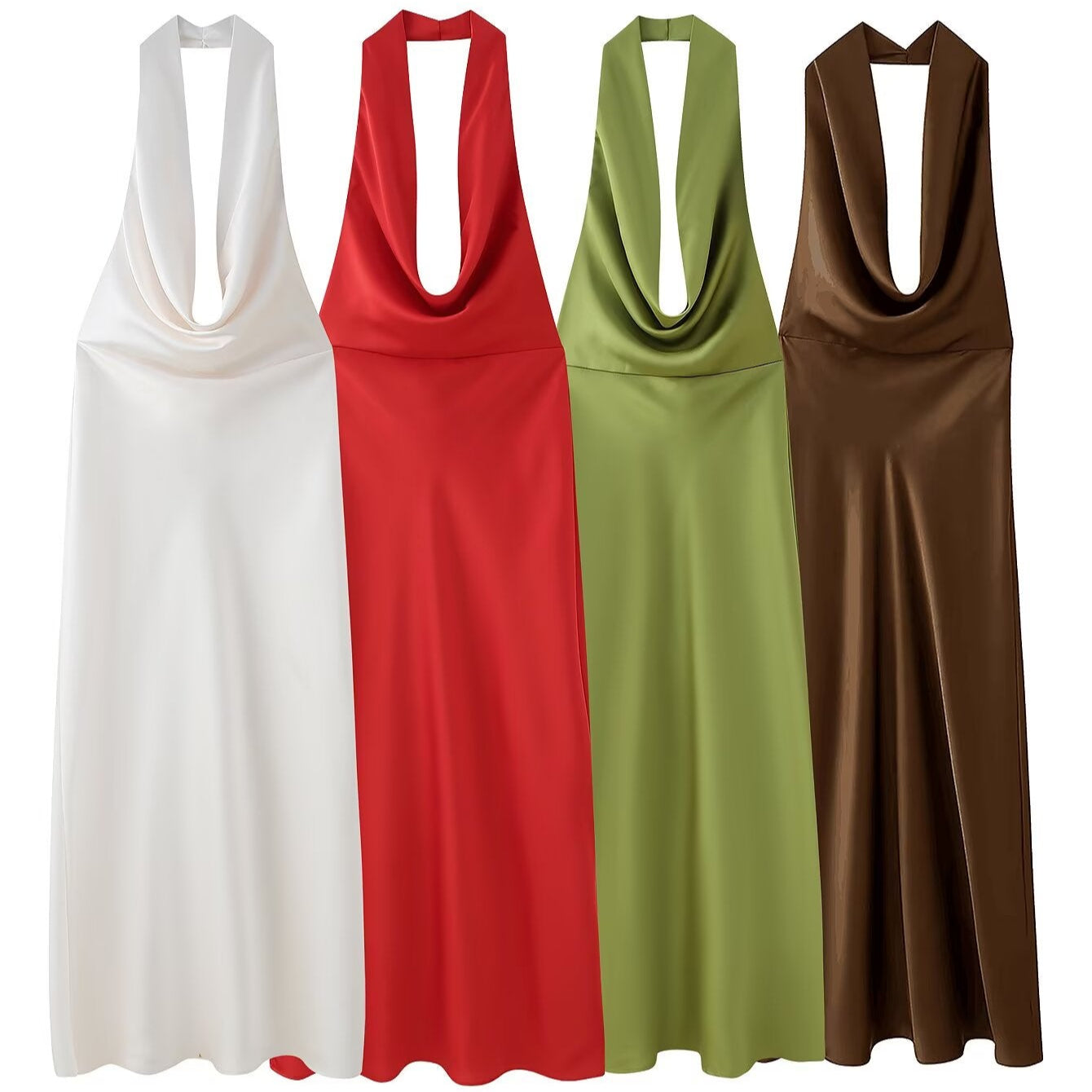 Low Back Cowl Neck Satin Maxi Dress