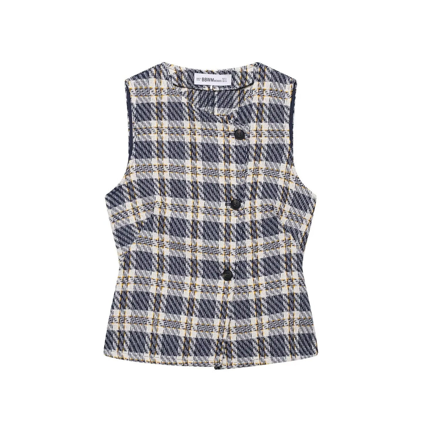 Plaid Sleeveless Button Down Top and Skirt Set